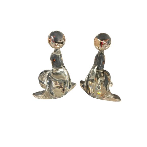 Vintage Viking Glass Seals Balancing Ball MCM Art Glass Collectible Set of 2 - Picture 2 of 3